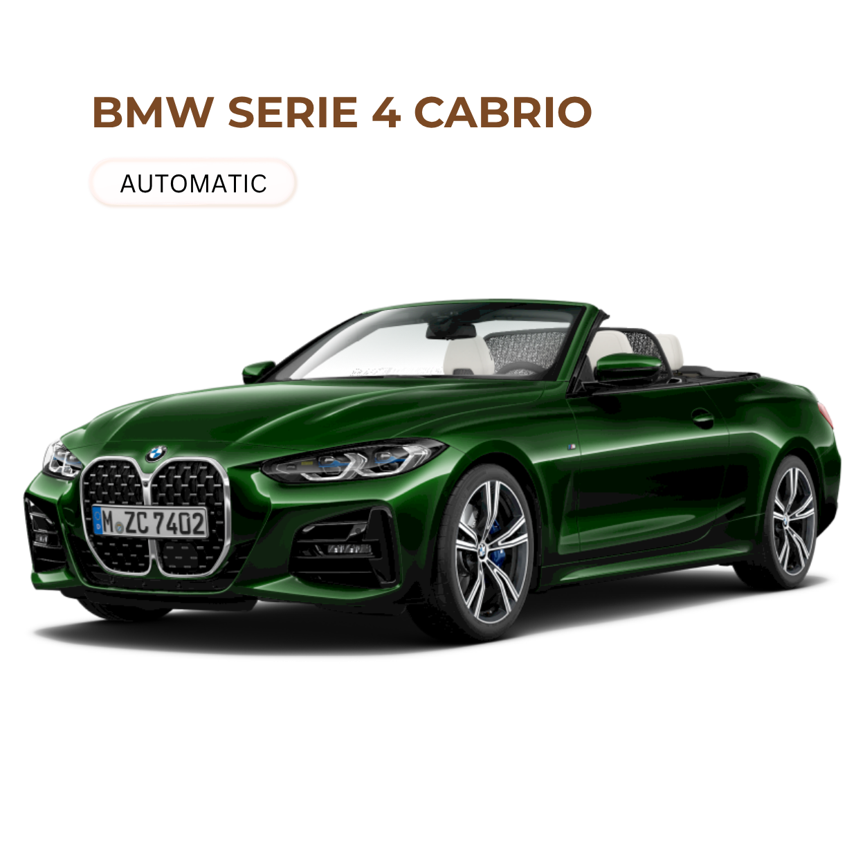 Green BMW Series 4 Cabrio convertible car with white interior and German license plate