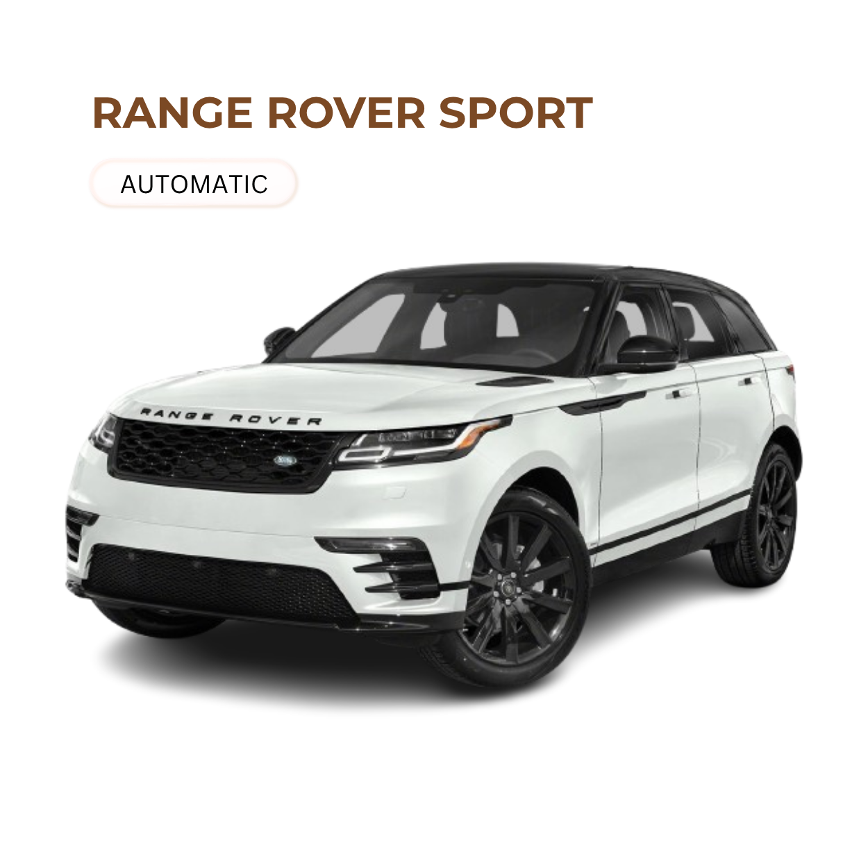 White Range Rover Sport SUV with black grille and black wheels, showing the front and driver's side.