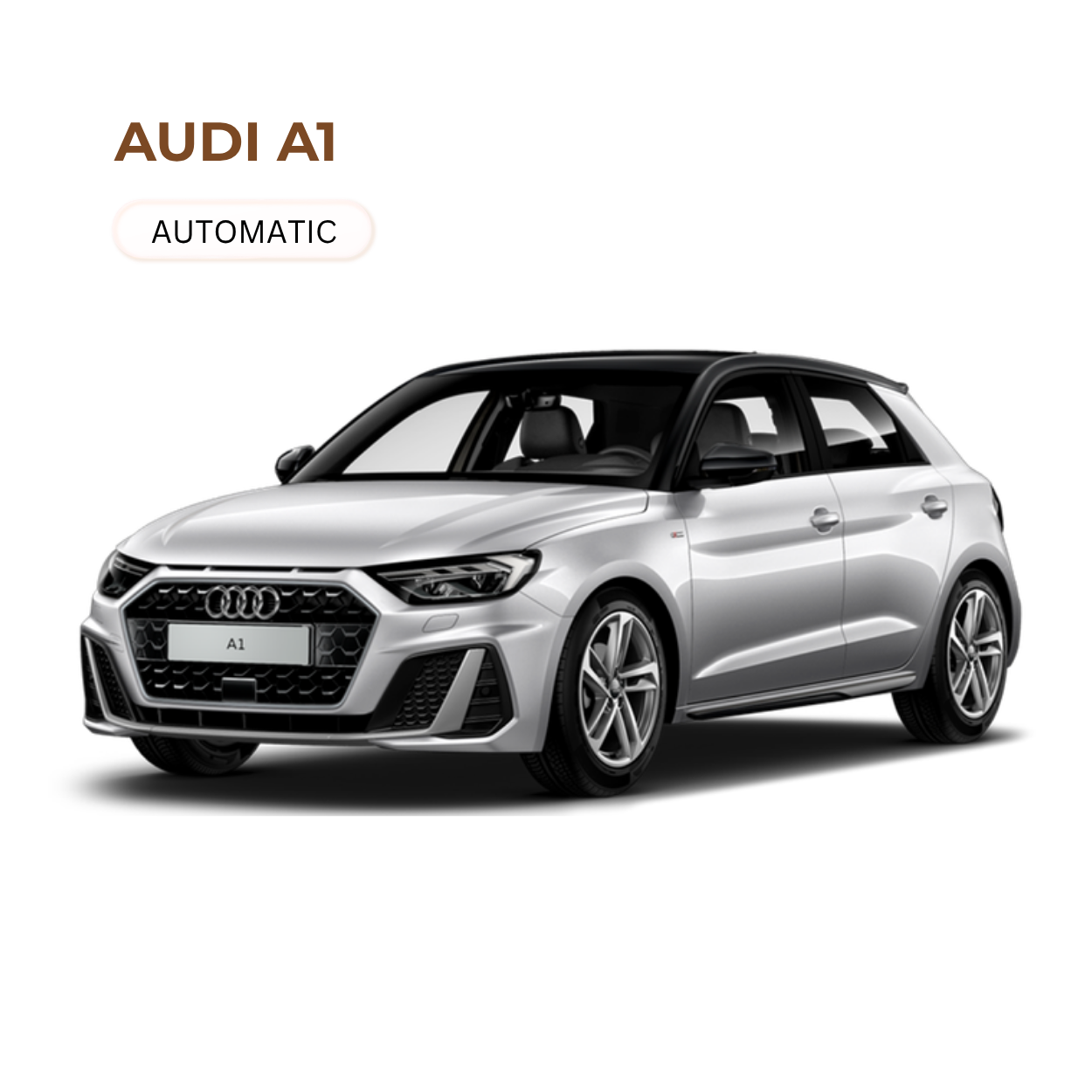 Silver Audi A1 hatchback with black roof and modern design.