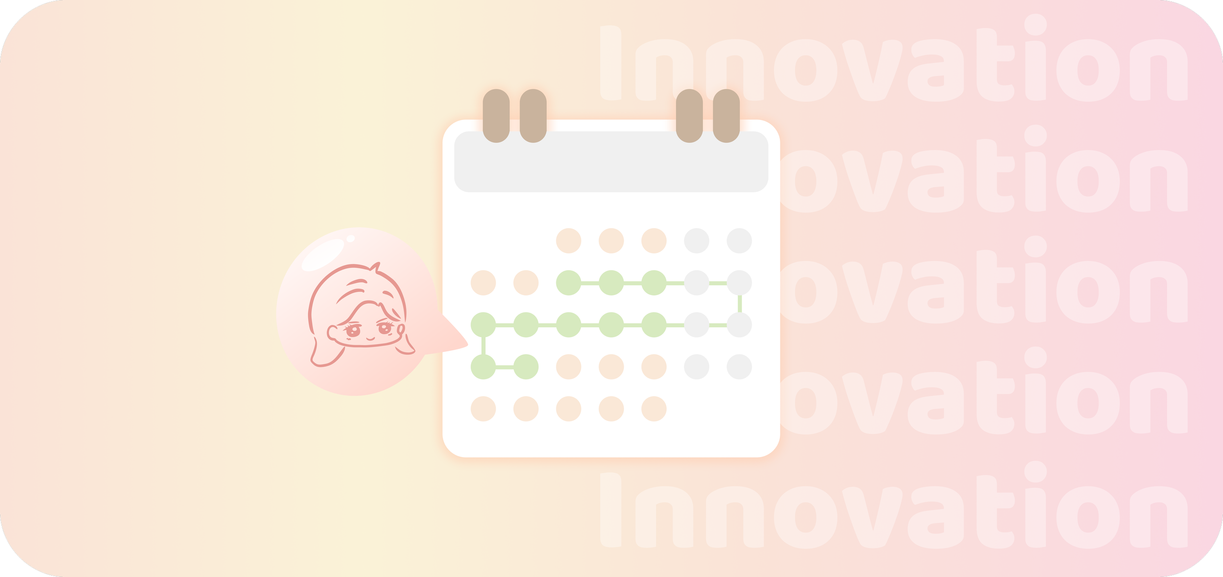 An illustration of a calendar with a girl's face in a speech bubble next to it.