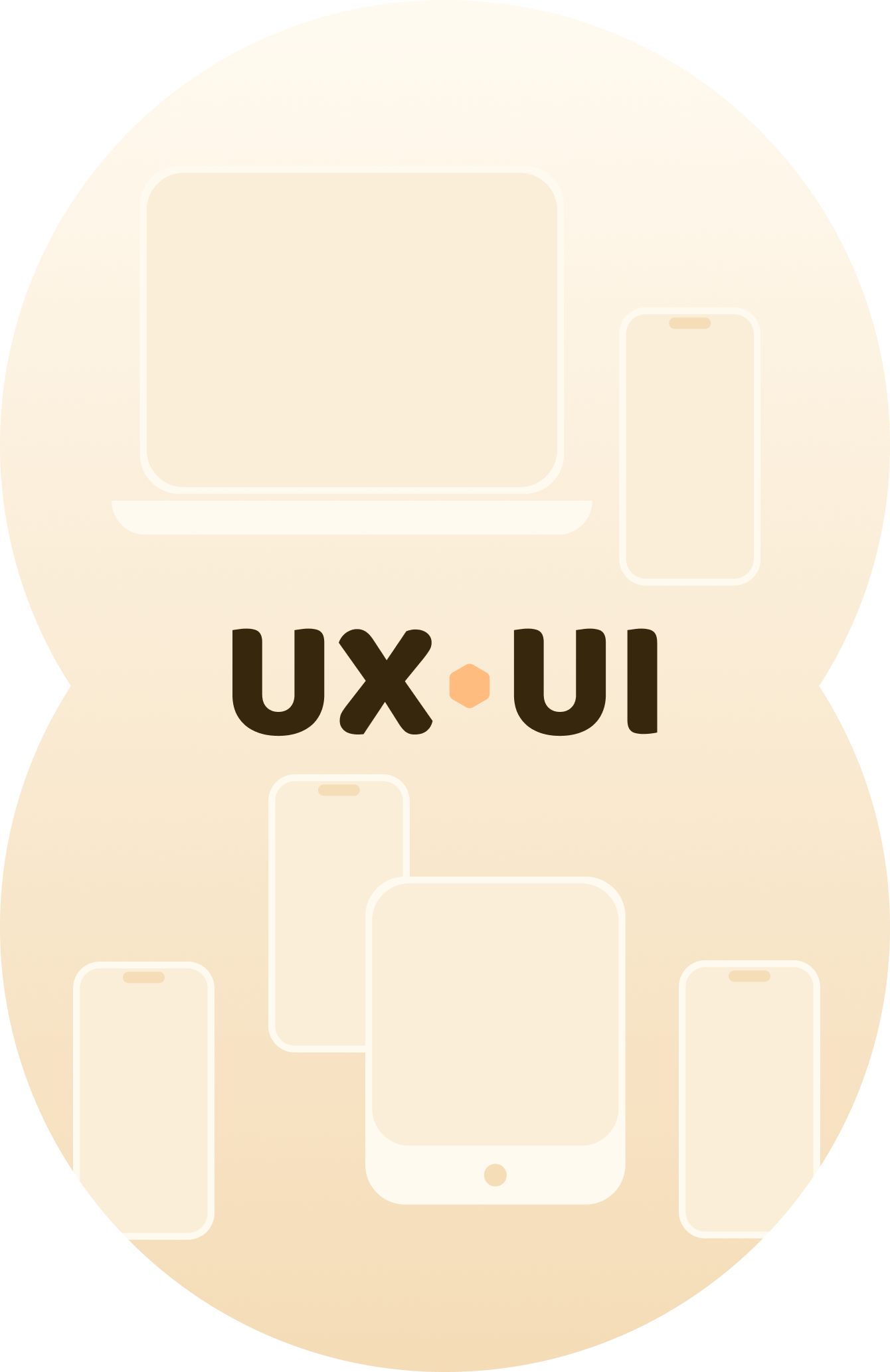 Illustration of various digital devices including a laptop, smartphone, and tablets with the text 'UX/UI' in the center.