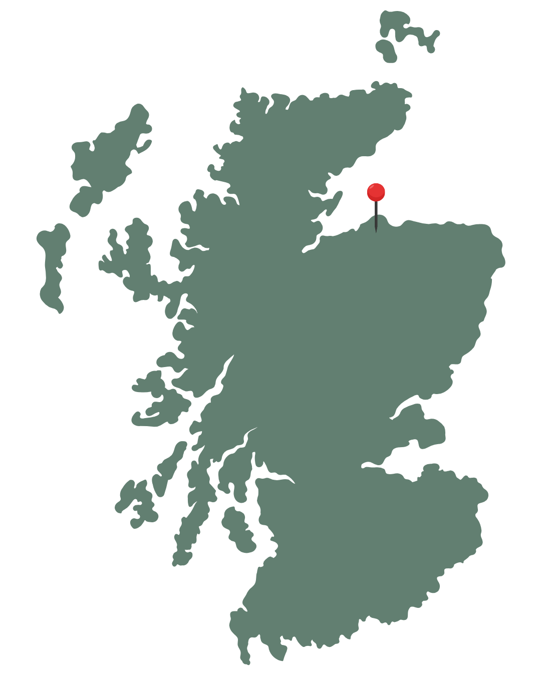 Map of Scotland with a red pin marking a location in Elgin, Moray