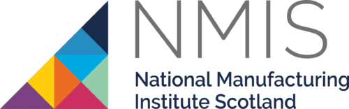 Logo of the National Manufacturing Institute Scotland with colorful geometric shapes and text
