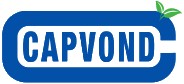 CapVond logo with blue background and green leaf