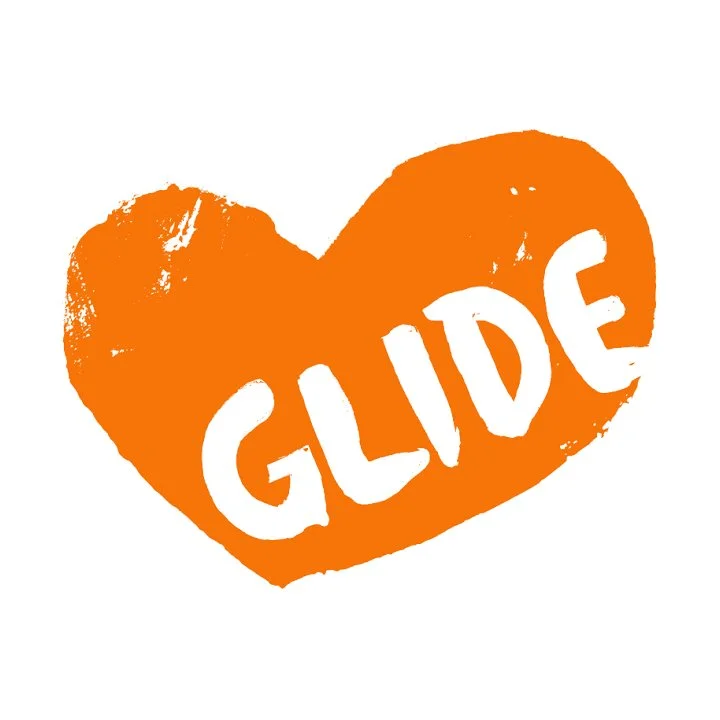 Glide Memorial Church orange heart logo