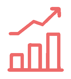 A pink line graph with upward trend and a bar chart with increasing bars.