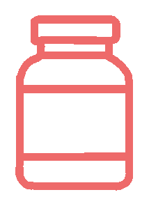 Outline drawing of a medicine or supplement bottle with a blank label.