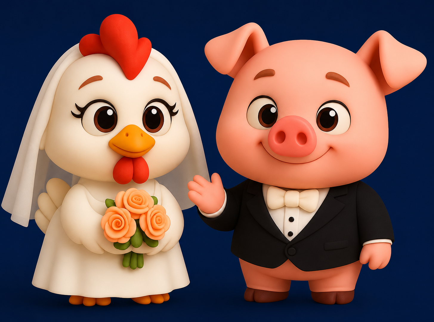 El cerdito y la gallinita en cartoon  casandose