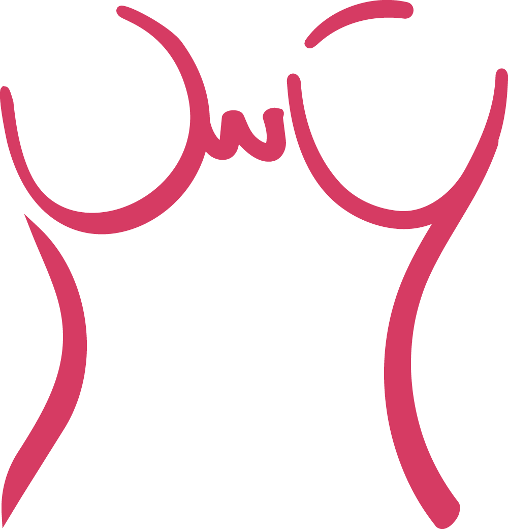 Stylized pink outline of a woman's torso, using the letters PWP