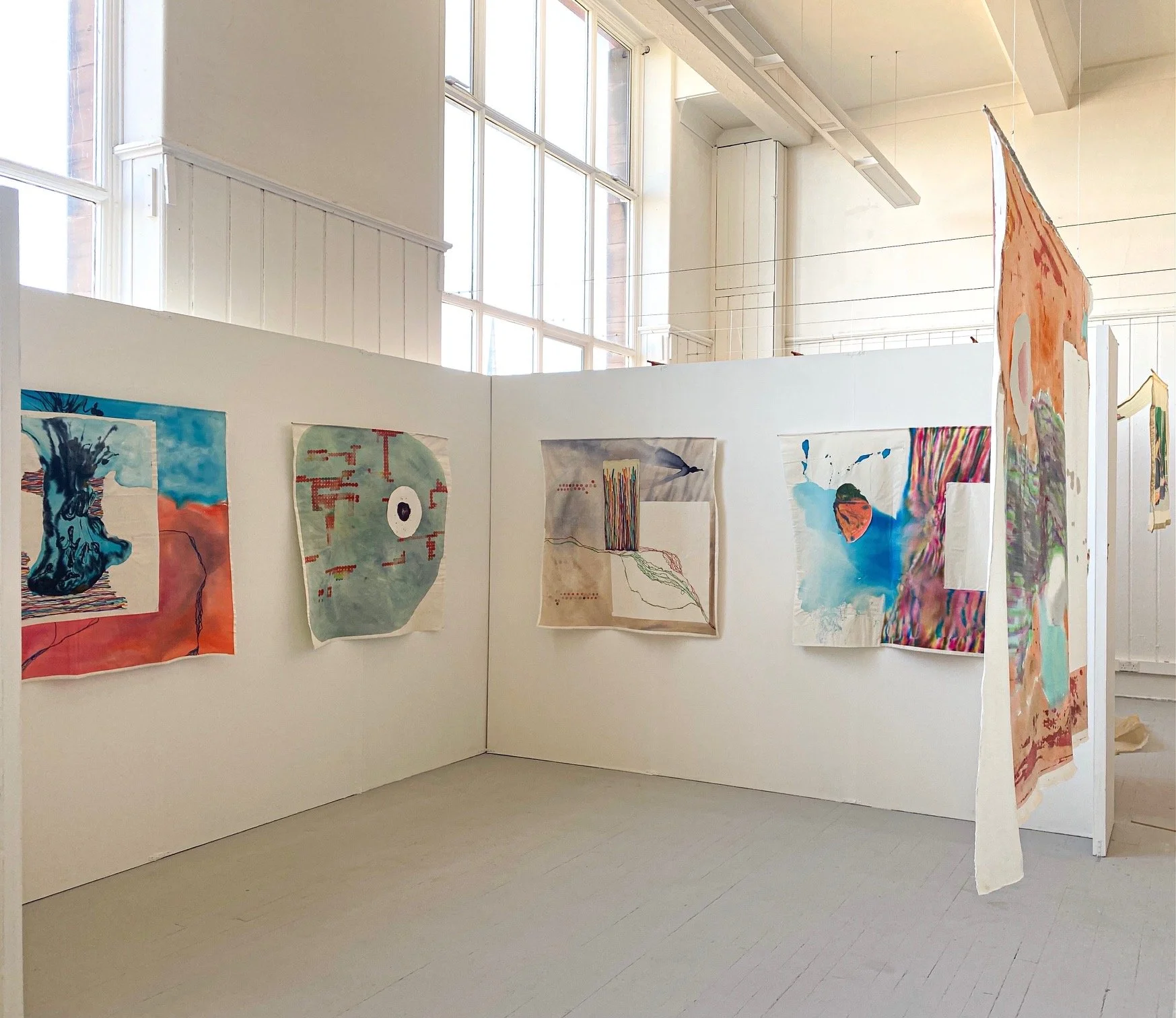 Installation view of original paintings by Annabelle Pelaez exhibited at the Edinburgh College of Art Graduate Show 2025.