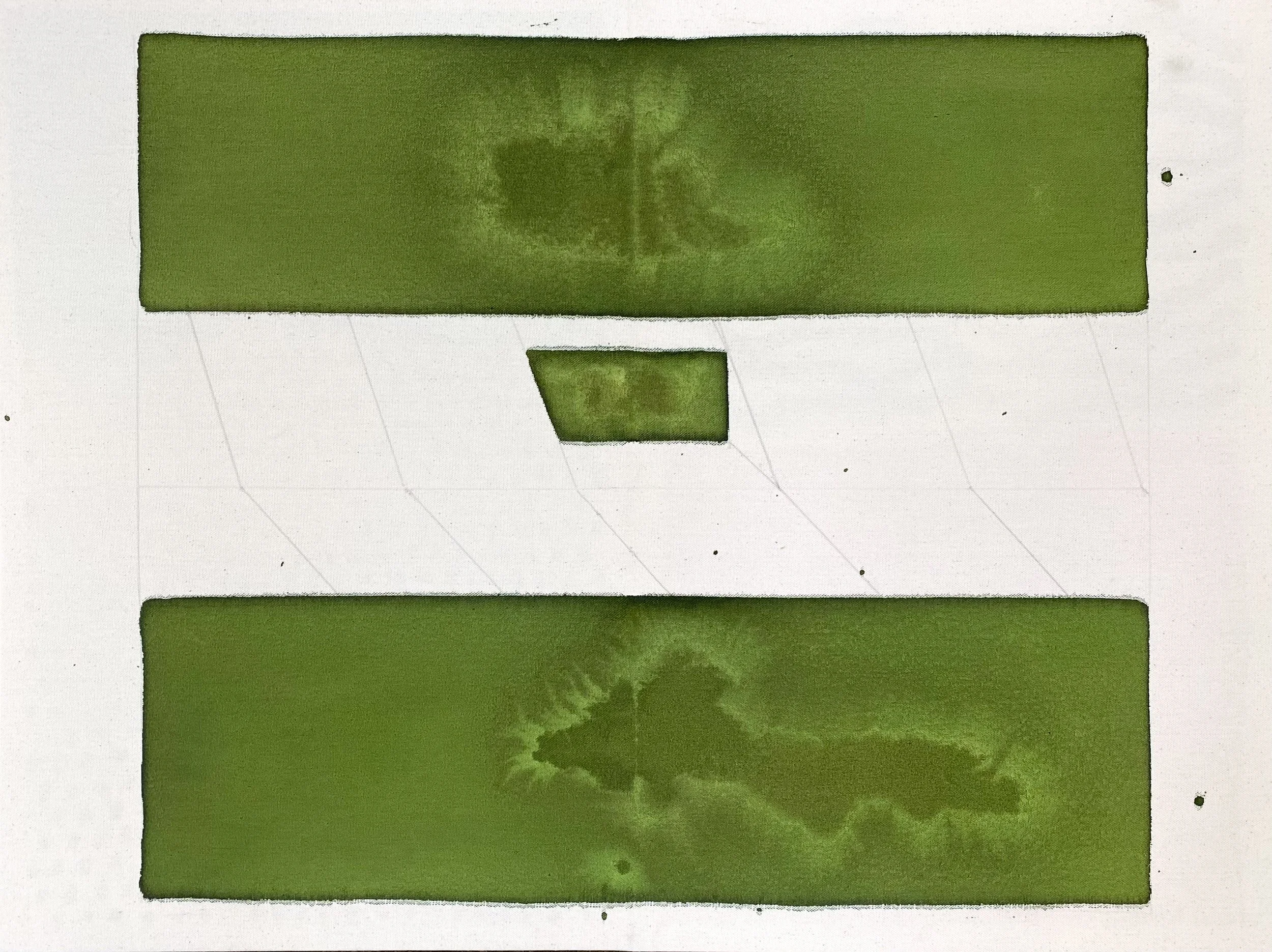 A green square with a tree shadow and a smaller green rectangular object below it, all on a white background.