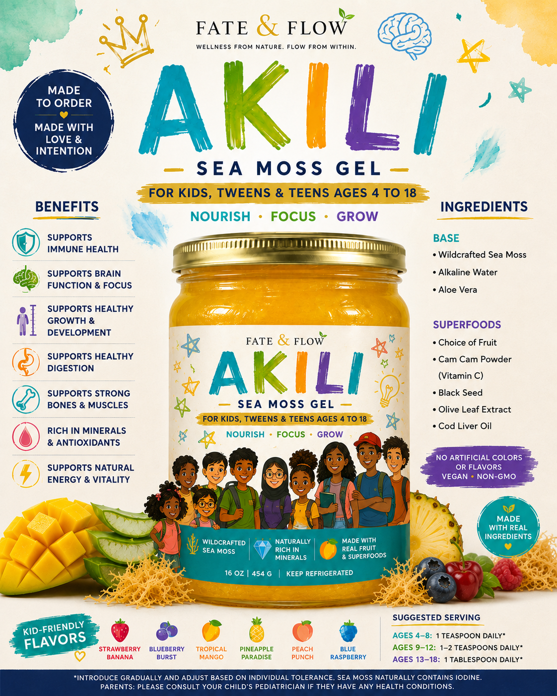 AKILI Kids, Tweens & Teens Vitality Sea Moss Gel (4-18) (Pre-Order)
