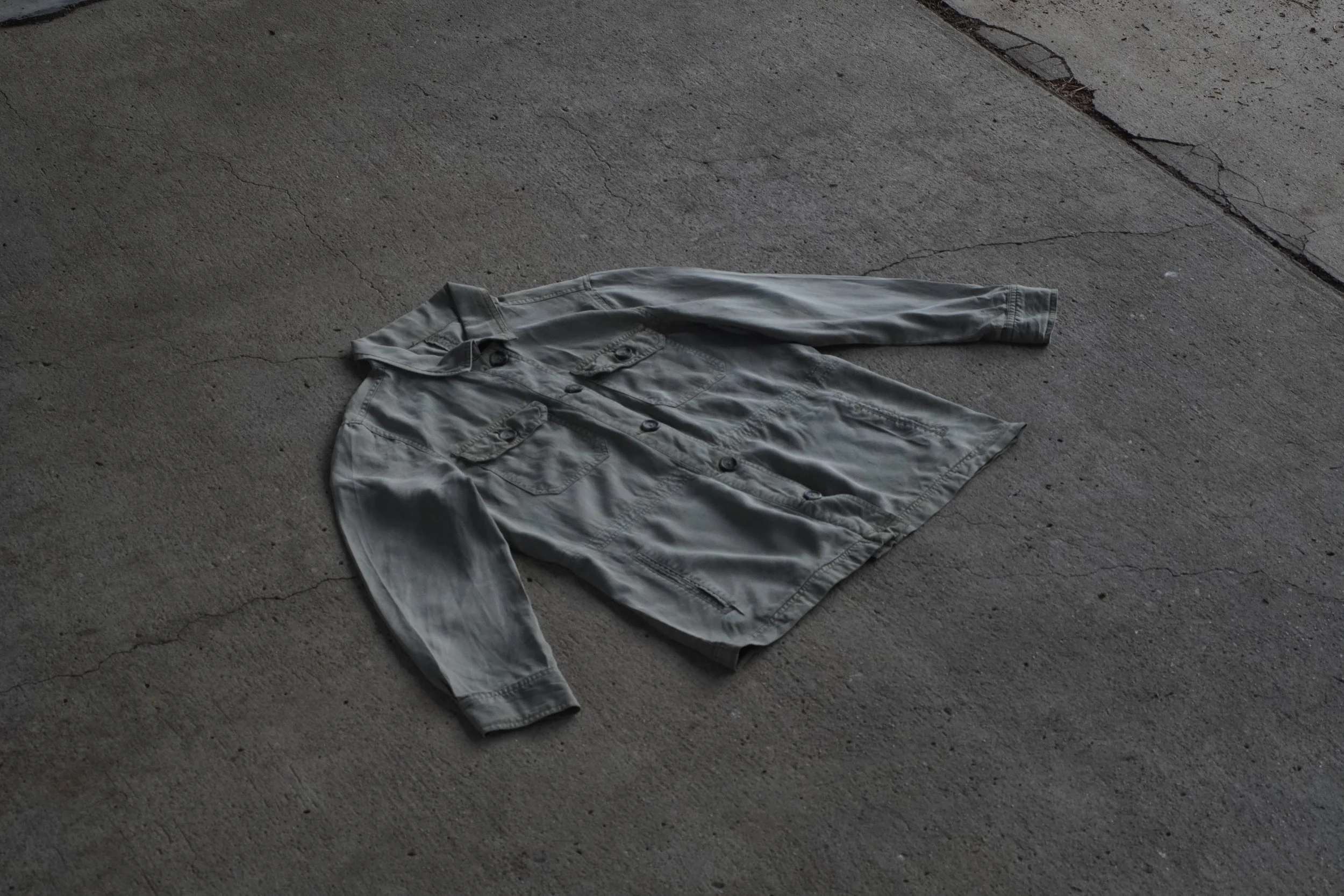 Green Vintage Military Style Cargo Button Up