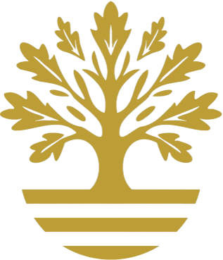 Gold and black stylized tree with a circular base and symmetrical branches