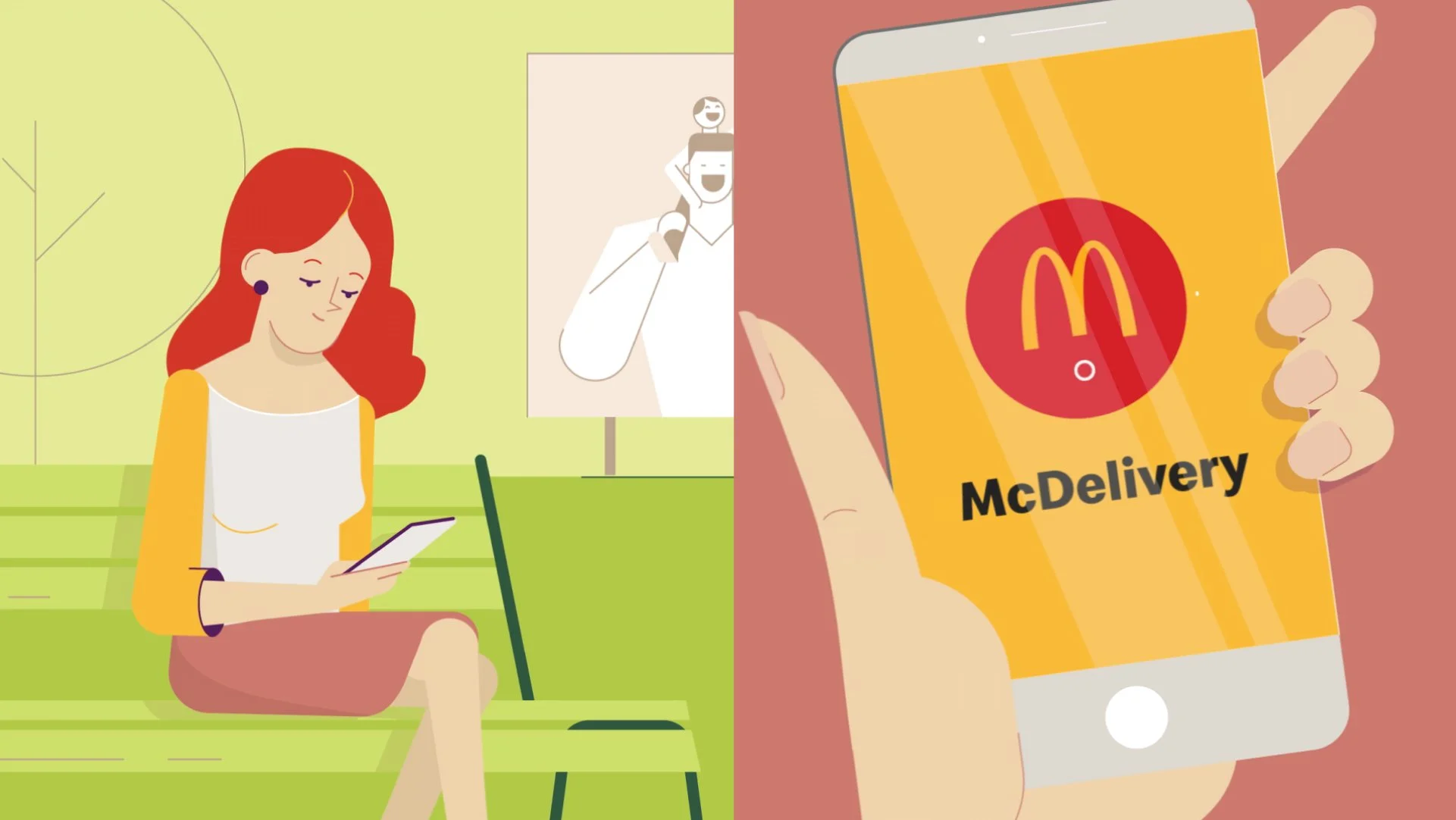 McDelivery food delivery animation promoting restaurant ordering, delivery services and branded fast-food content.