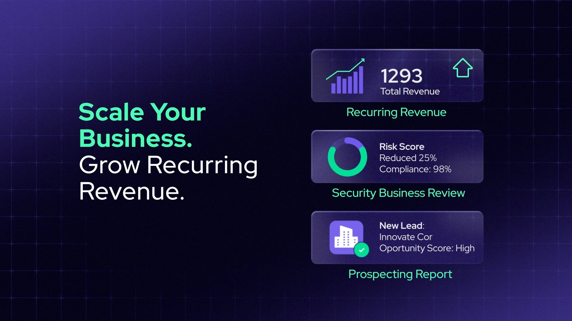 Guardz cybersecurity SaaS animation highlighting platform features, security insights and recurring revenue.