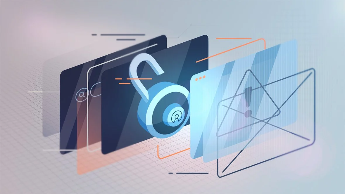 Rubica cybersecurity motion design visualizing digital threats, connected systems and security alerts.