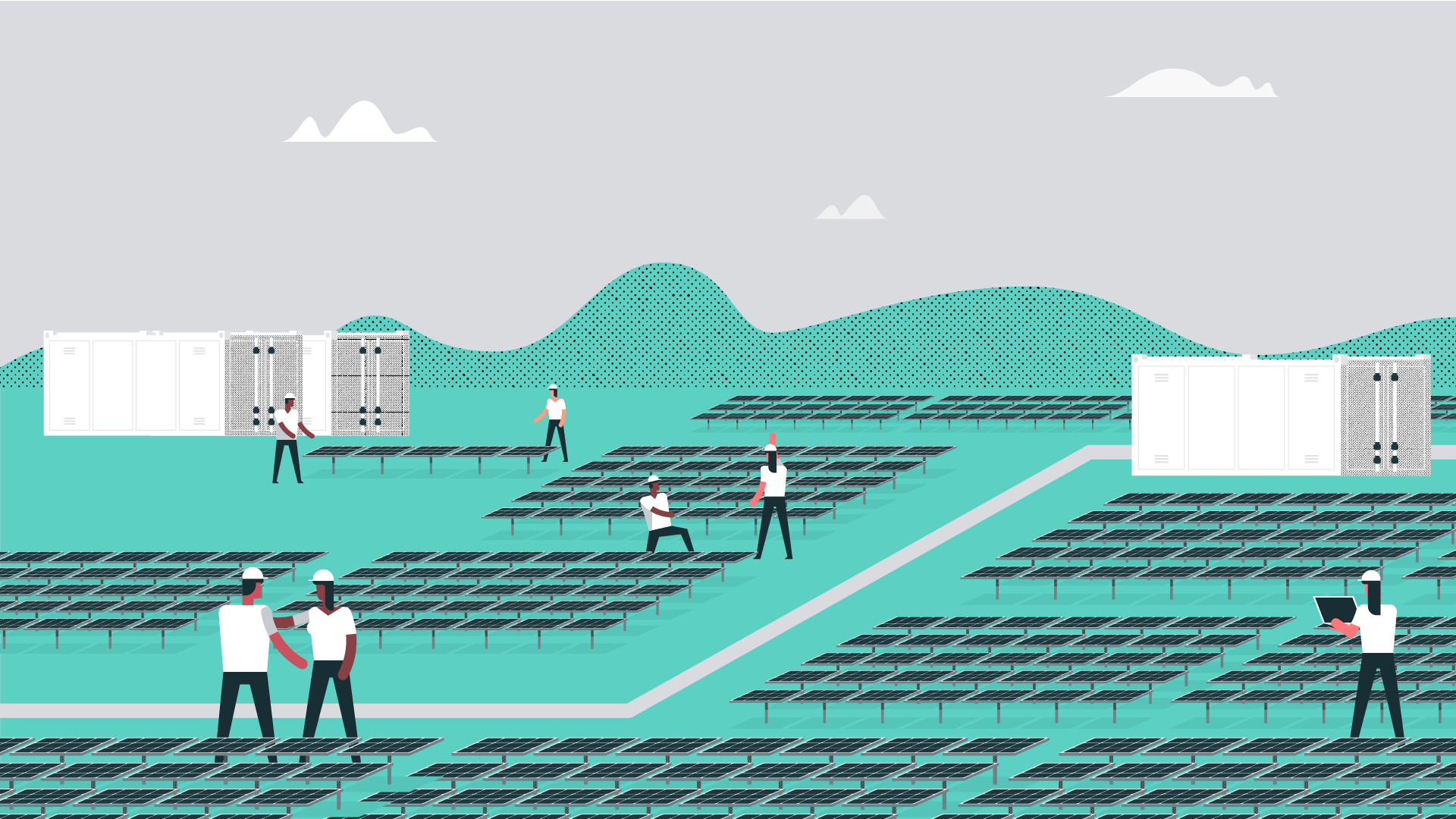 Sitetracker solar energy animation visualizing renewable energy infrastructure, project deployment and field operations.