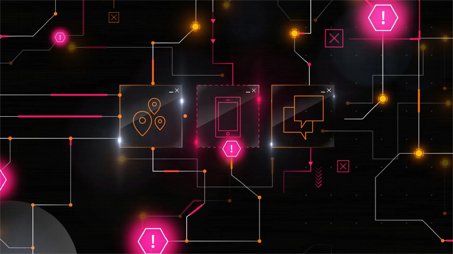 Riverbed enterprise technology animation illustrating secure digital communications, networks and data protection.