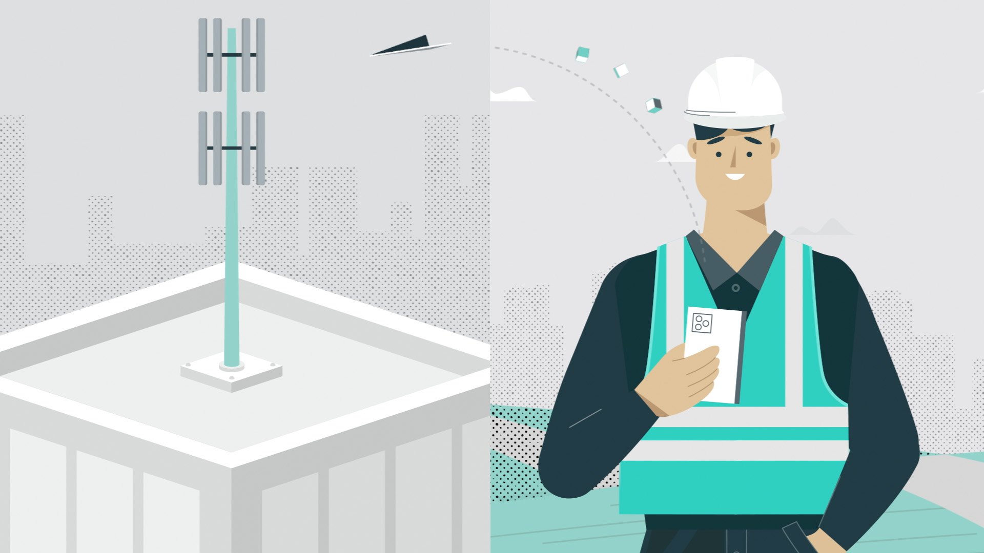 Sitetracker telecom infrastructure animation visualizing tower operations, network deployment and field management workflows.