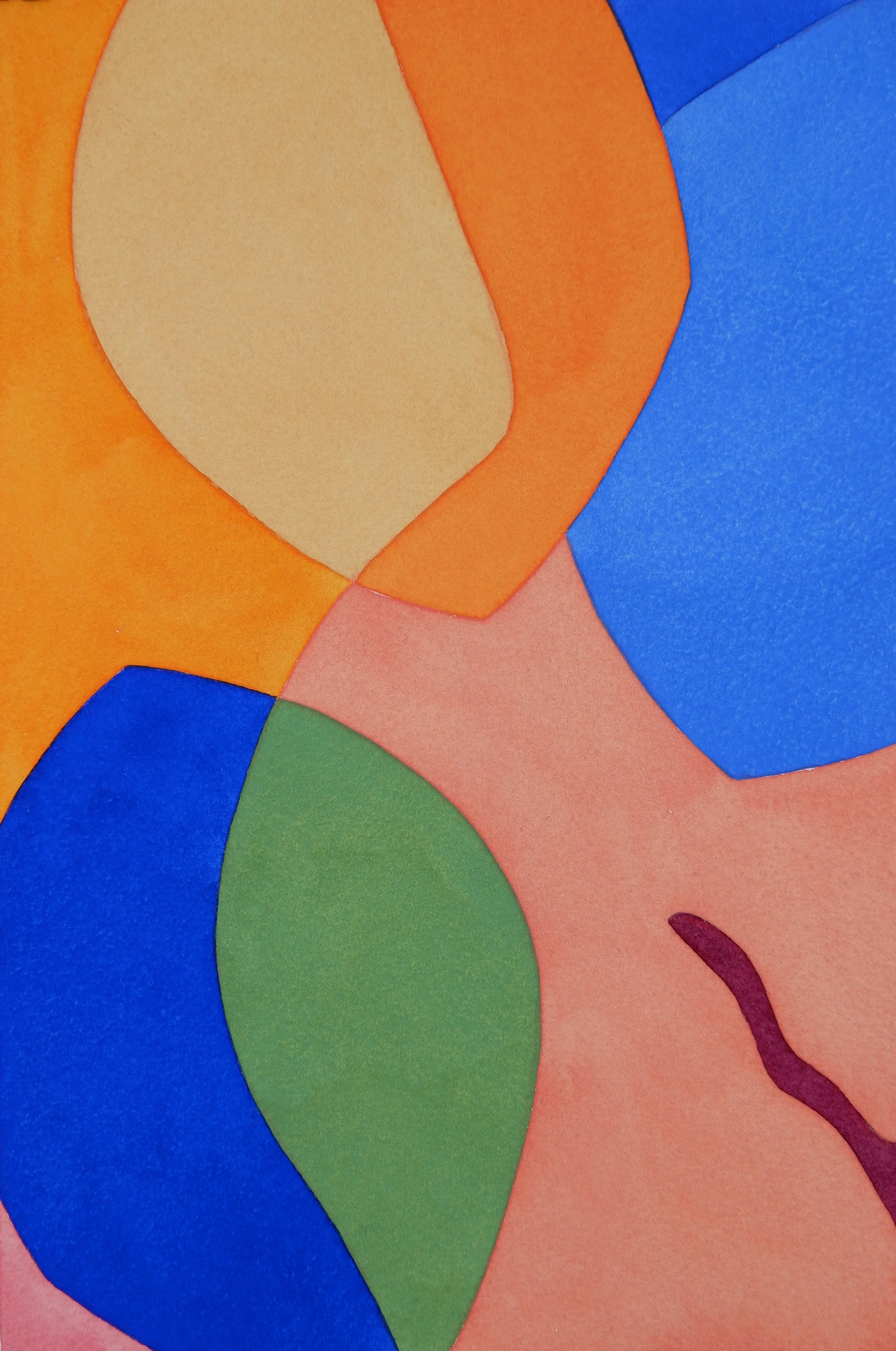 Une illustration abstraite avec des formes colorées, notamment orange, bleu, vert, rose et marron, créant une composition géométrique.