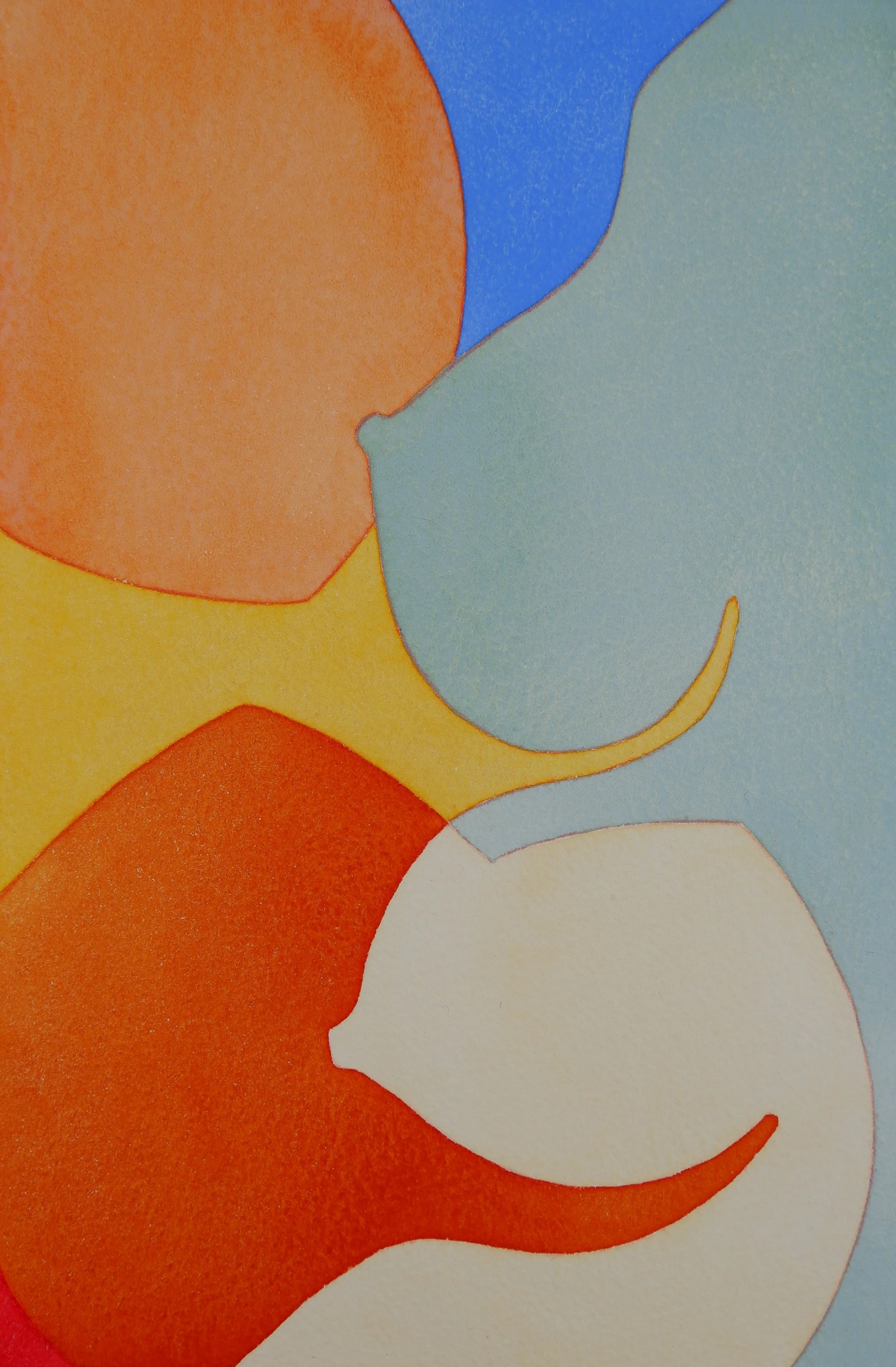 Une illustration abstraite avec des formes arrondies et des couleurs vives, notamment orange, bleue, blanche, jaune et beige.