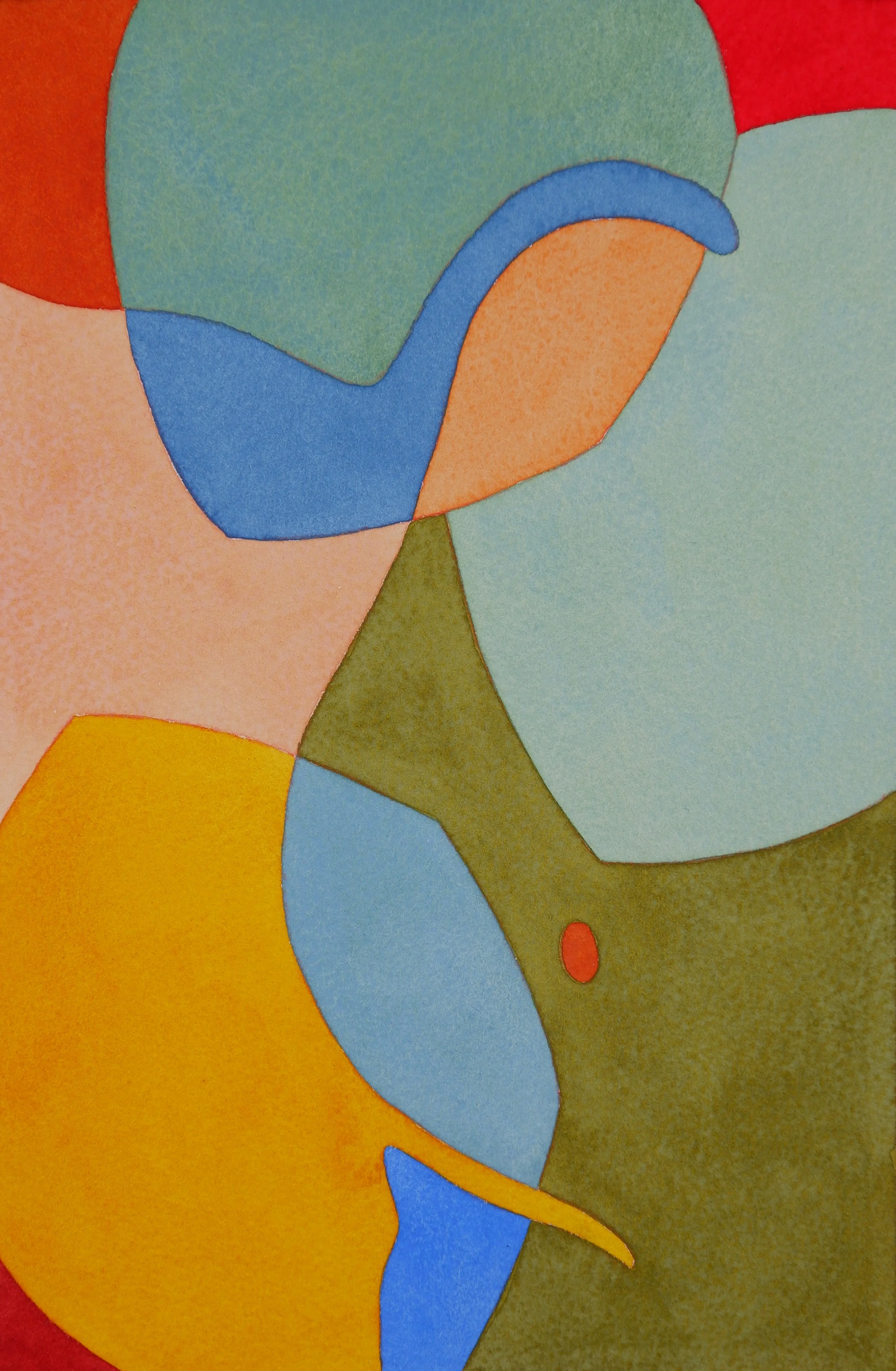Une œuvre d'art abstraite avec des formes colorées arrondies et des couleurs telles que le vert, le bleu, le jaune, l'orange, le rouge et leur dégradé.