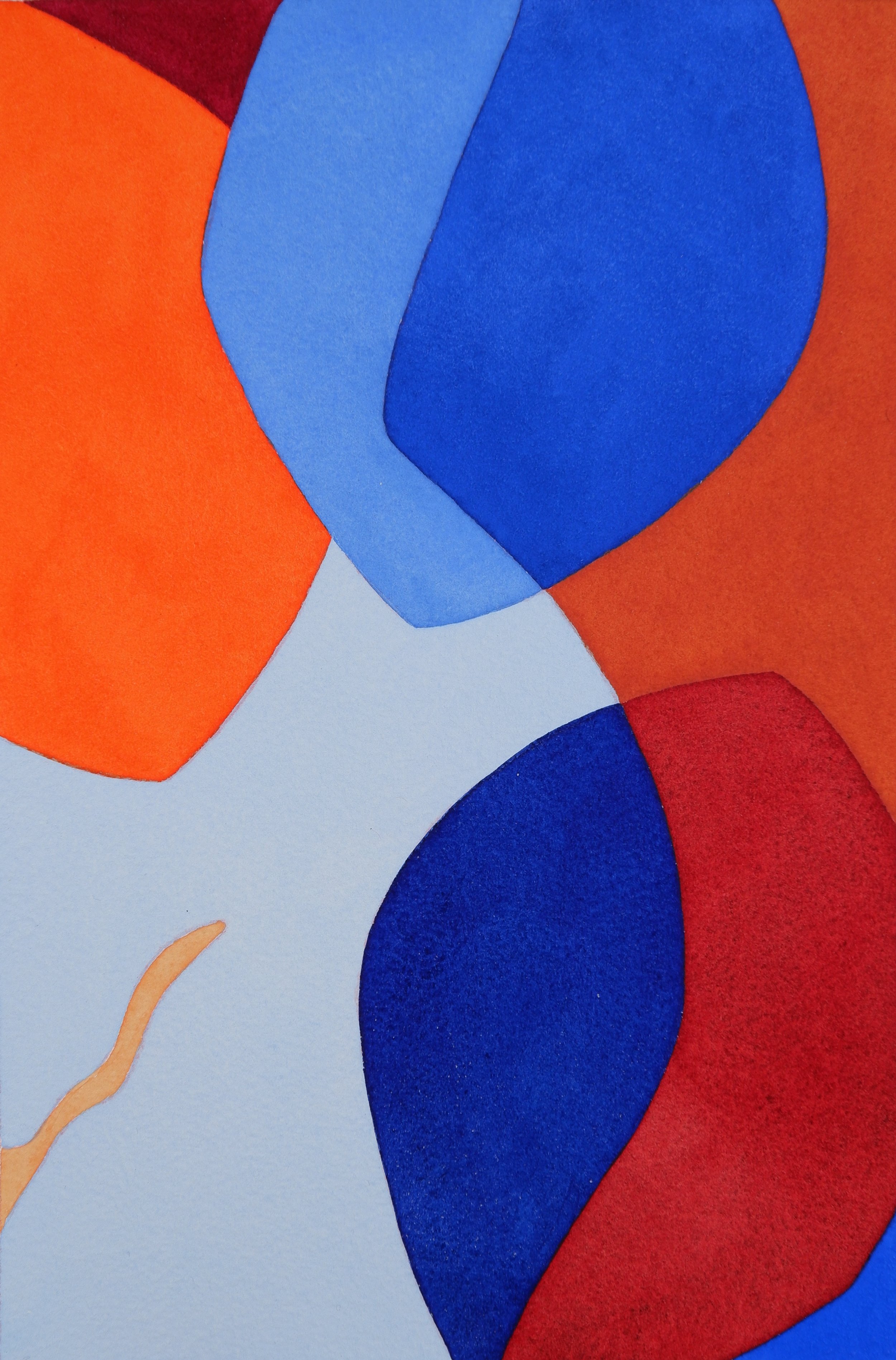 Formes géométriques de couleurs vives, principalement orange, bleu et rouge, disposées de manière abstraite.