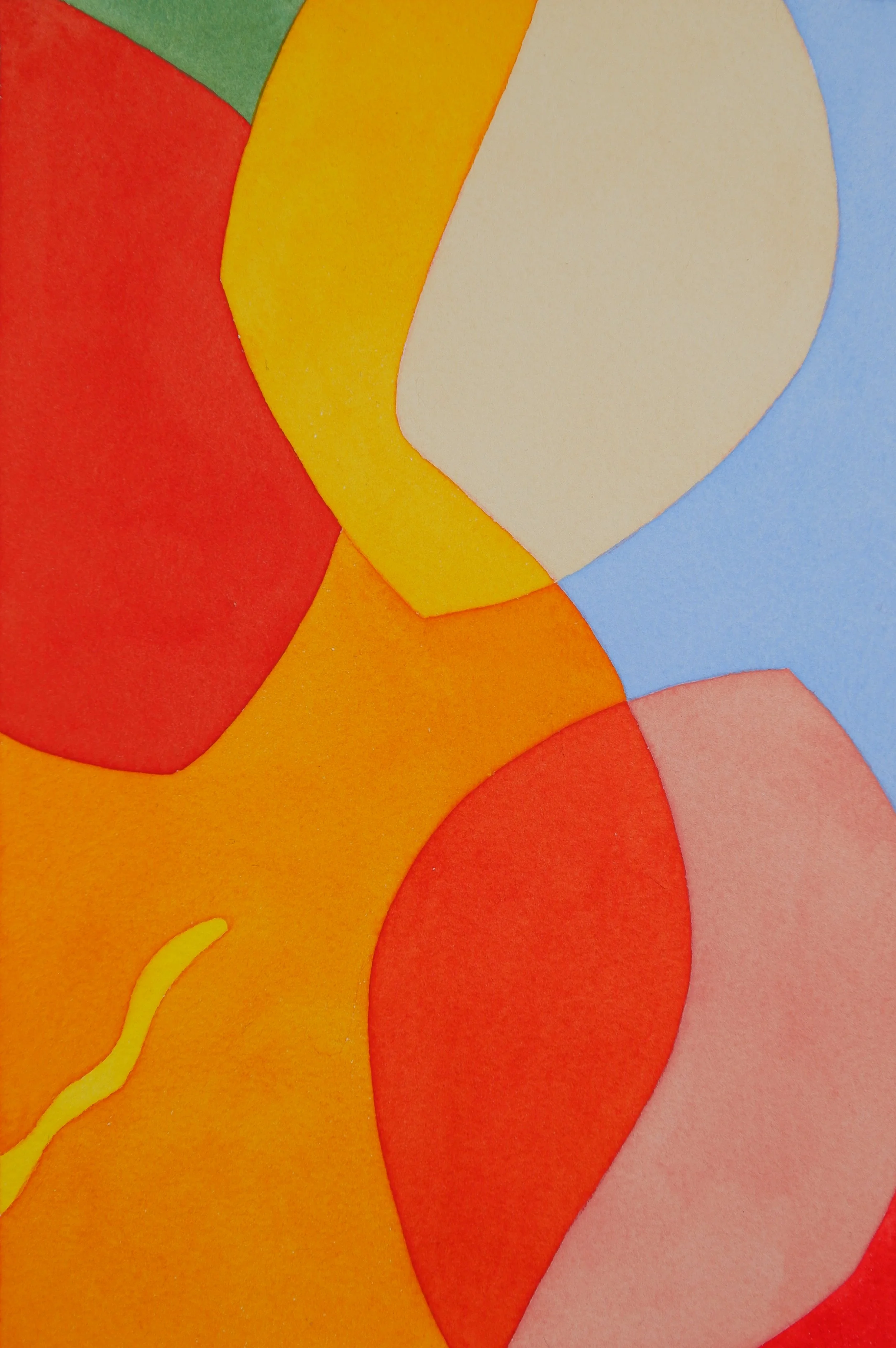 Formes colorées abstraites comprenant des cercles rouges, orange, jaunes, beige, verts et bleu clair.