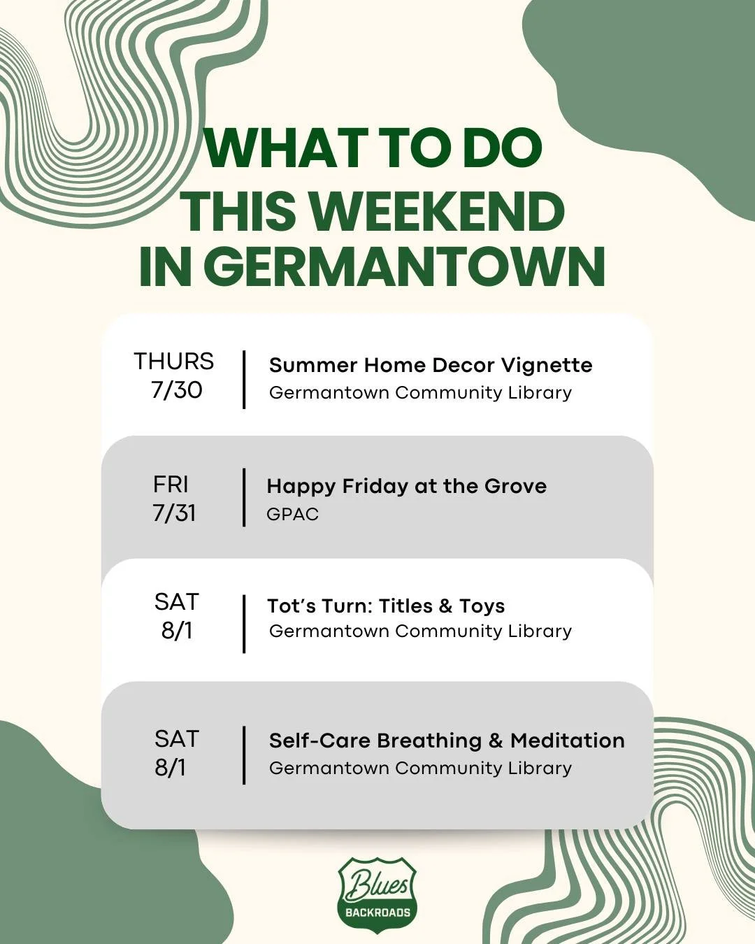 Looking for free family fun? We've rounded up a few events happening in Germantown this weekend.