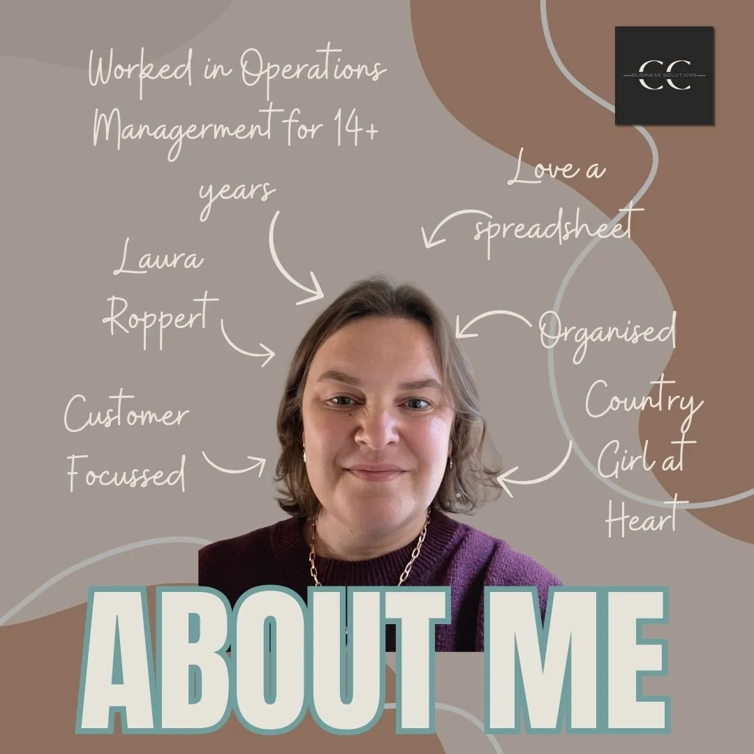 Laura from CC Business Solutions providing a bit of background about her. Experienced in operations management, love of spreadsheets, being organized, country girl at heart, focused on customers, and having worked in management for 14+ years.