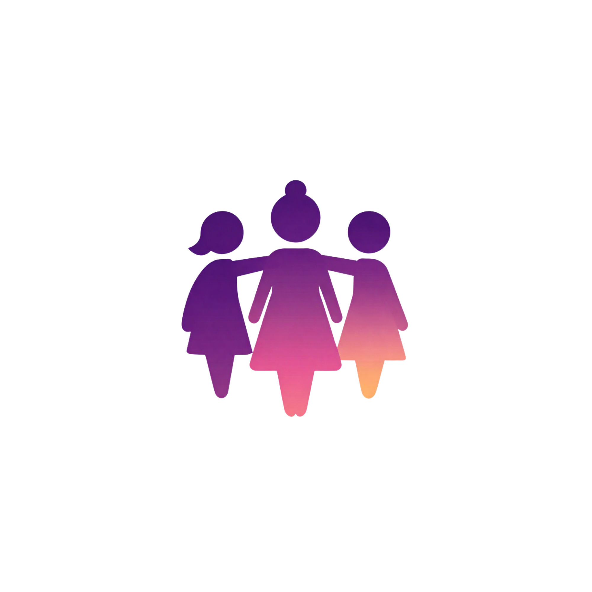 Silhouette of five children holding hands, with a gradient color scheme from purple to orange.