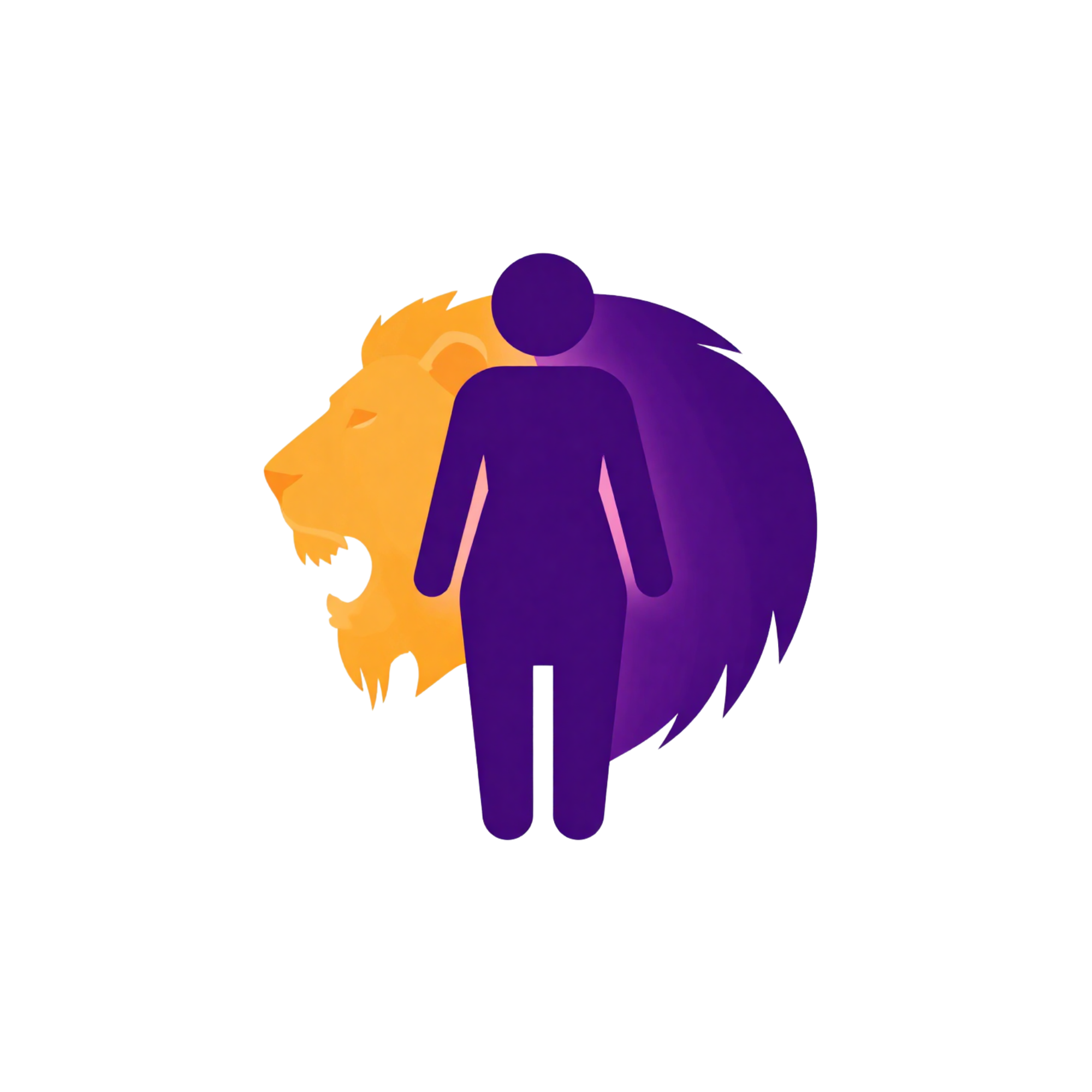 Silhouettes of a lion, a tiger, and a person in purple and orange colors.