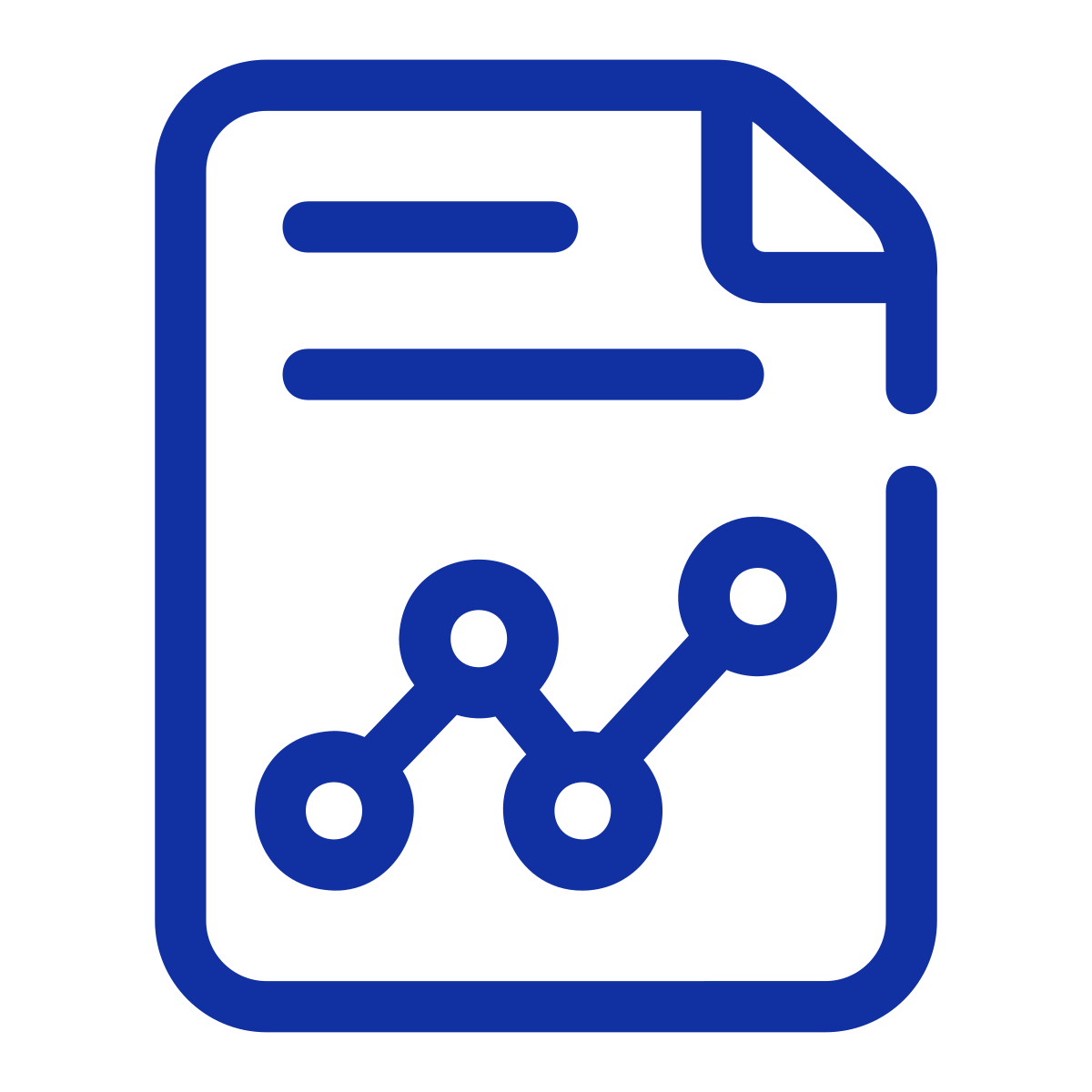Line graph with points on a paper document icon representing data analysis or report.