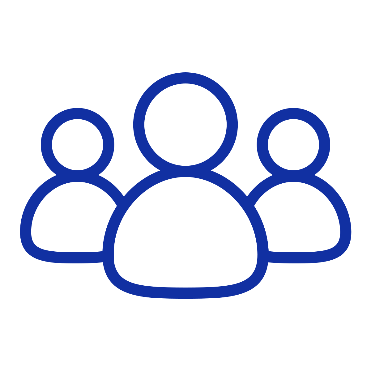 Simplified blue icon of three people representing a group or team.