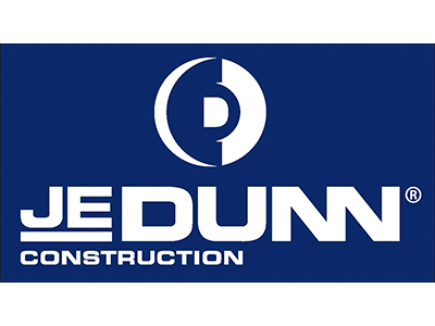 Logo for JD Dunn Construction with a blue background and white text.