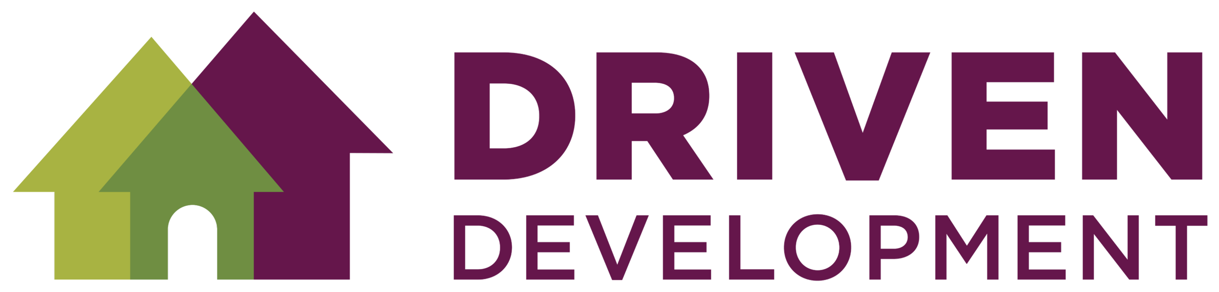 Logo for Driven Development featuring three upward arrows in shades of green and purple, with the words 'Driven Development' next to the arrows.