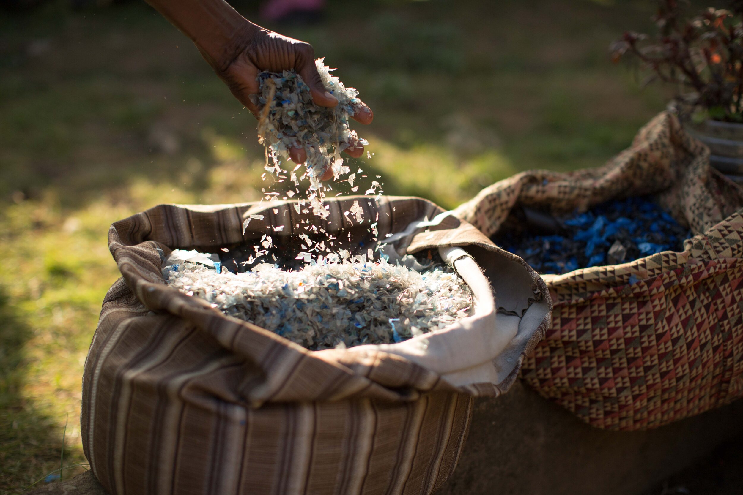 Shredded plastic upcycled for use in Dunia’s furniture range