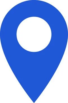 A blue map pin icon on a white background.