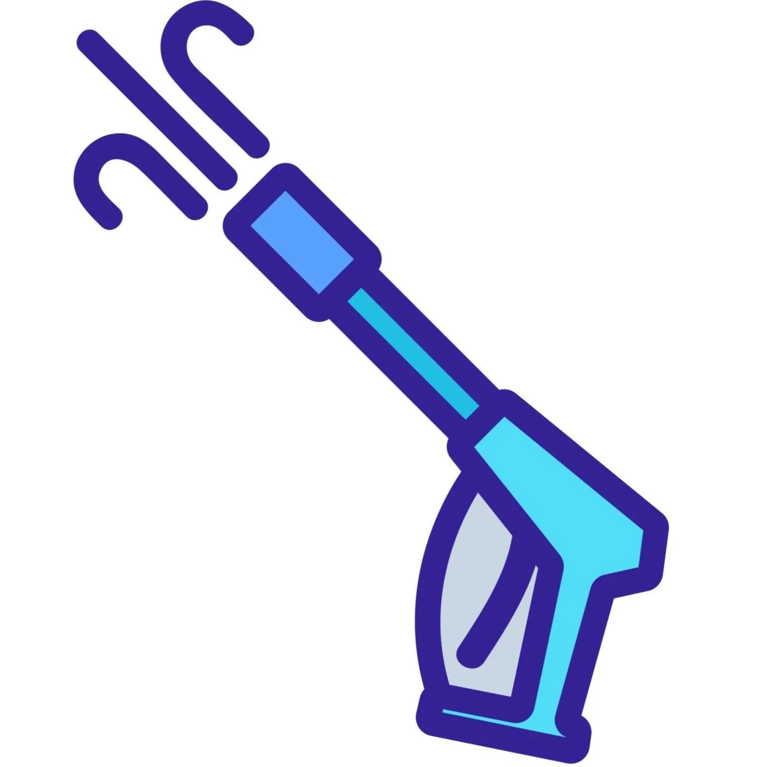Stylized illustration of a blue and purple gun pointing to the right.