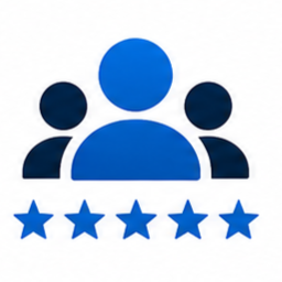 Icon of three people above five blue stars