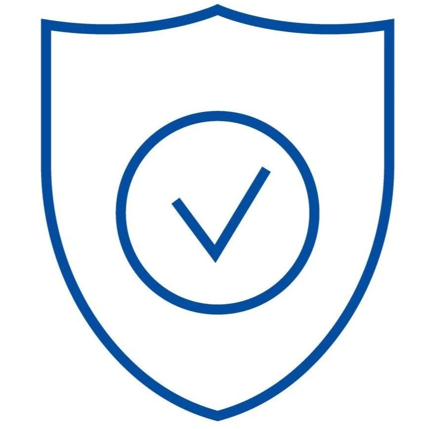 A shield with a checkmark inside a circle in the center, indicating protection or verification.