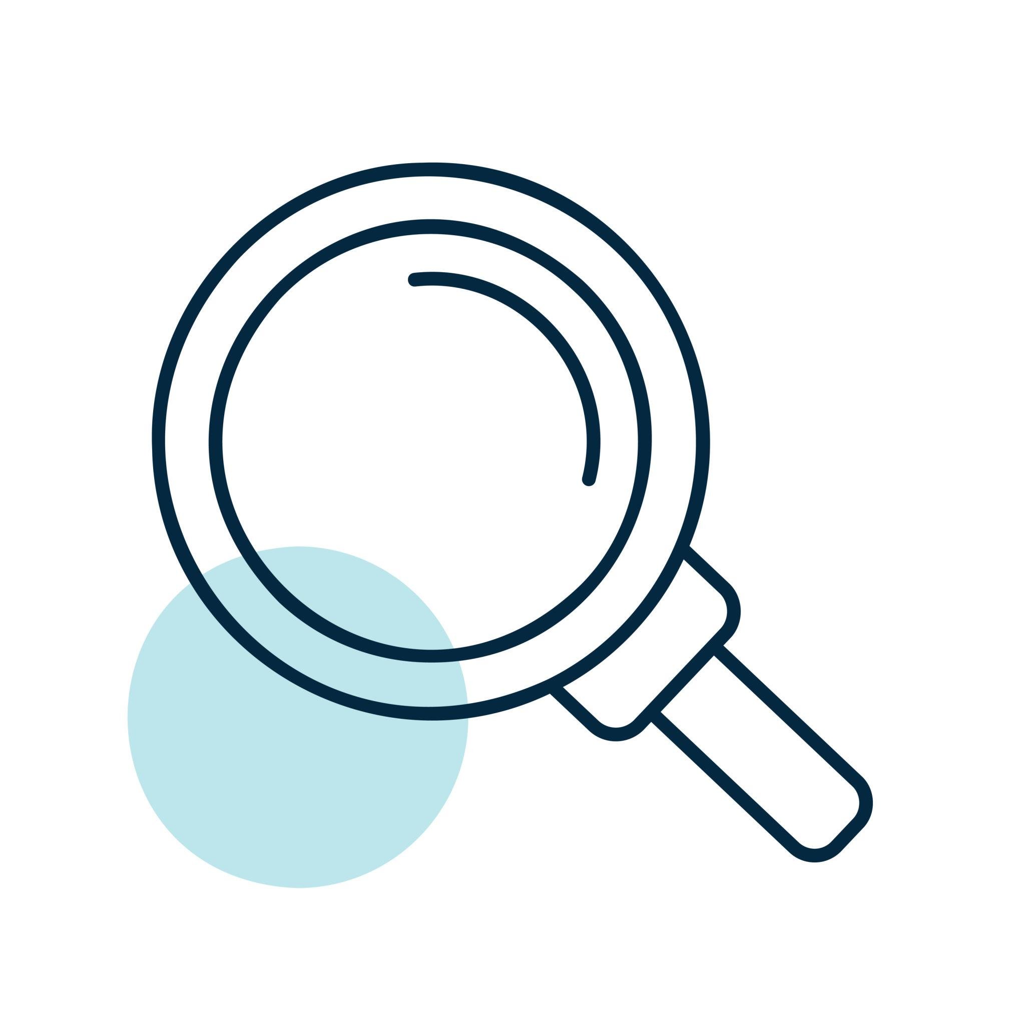Illustration of a magnifying glass examining a map or diagram with concentric circles, over light blue circles.