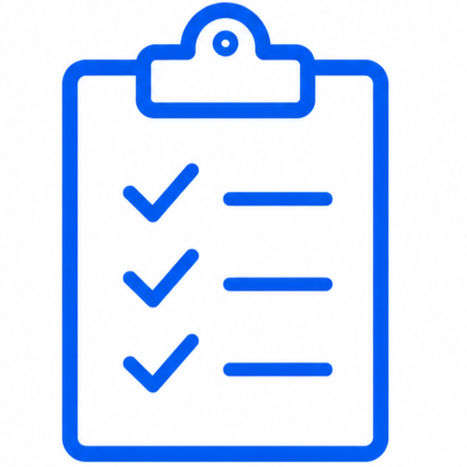 Blue checklist on white background with three checkmarks