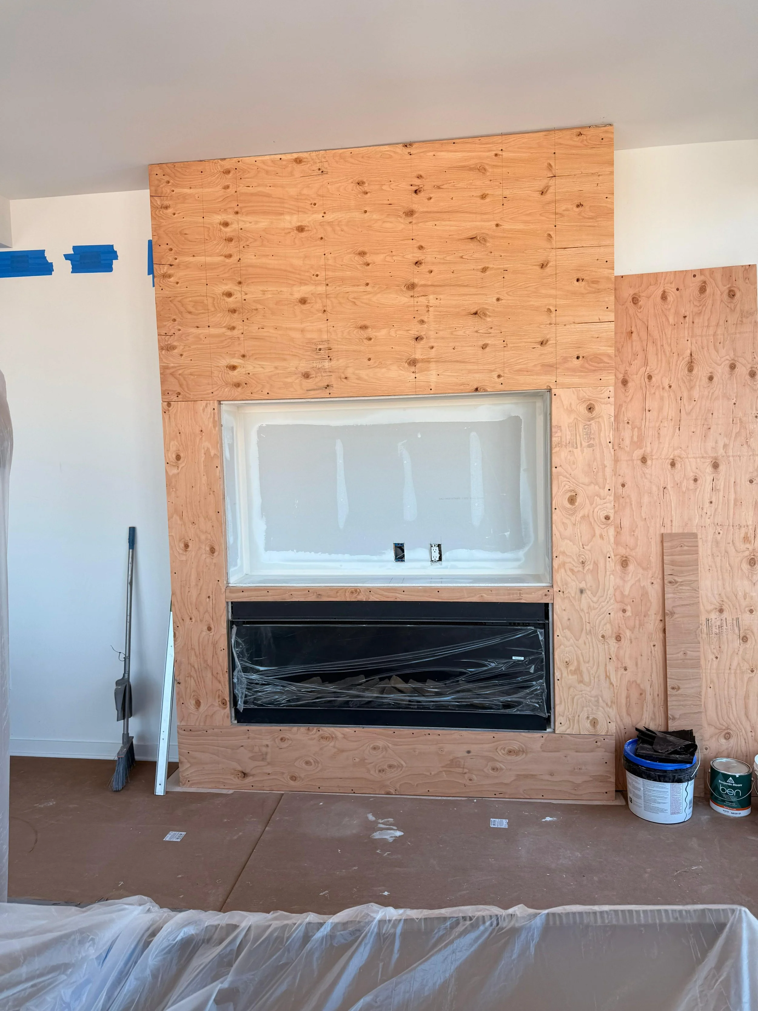 Frame for custom fireplace and TV area