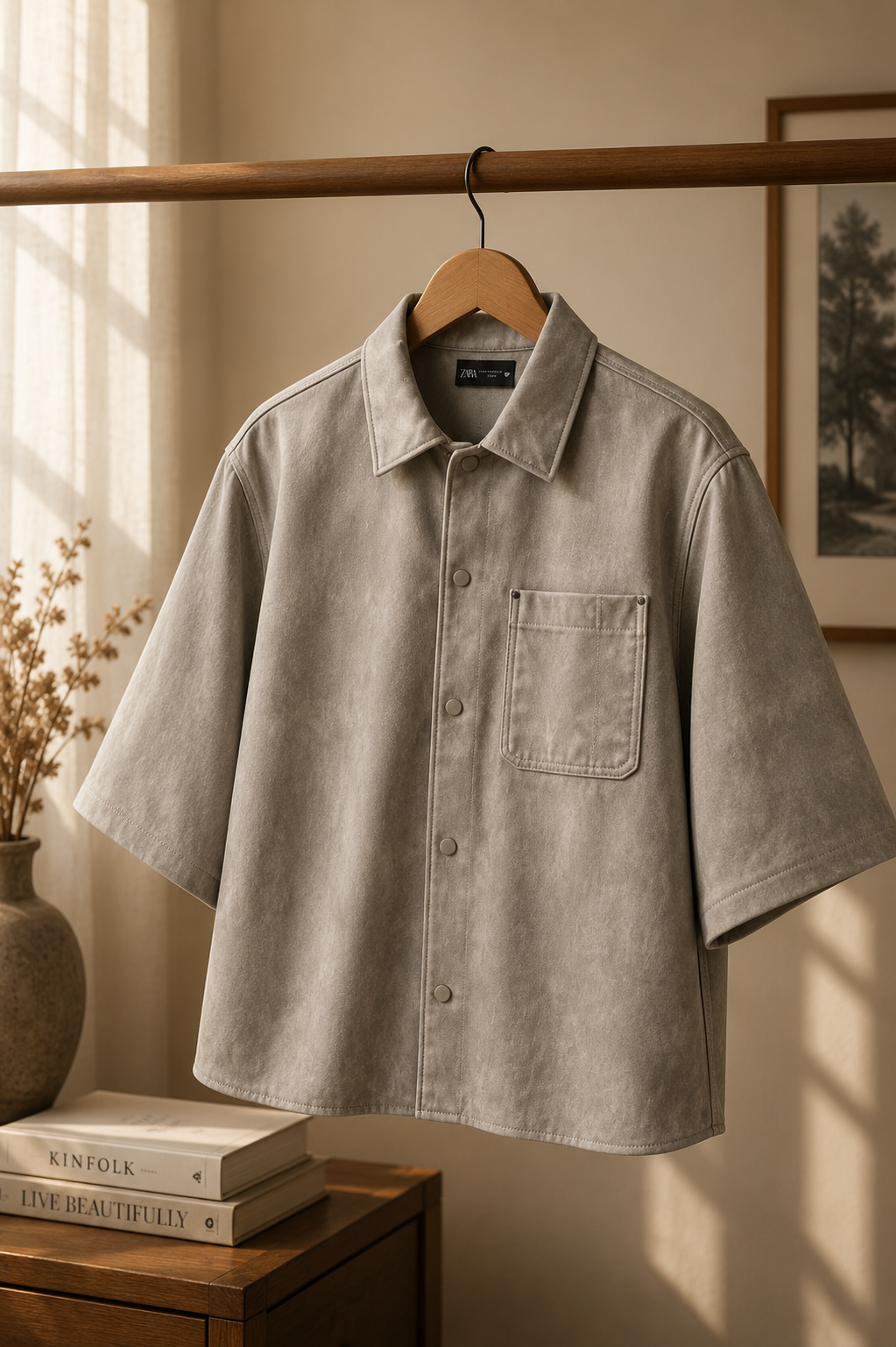 Zara FAUX LEATHER RELAXED FIT OVERSHIRT