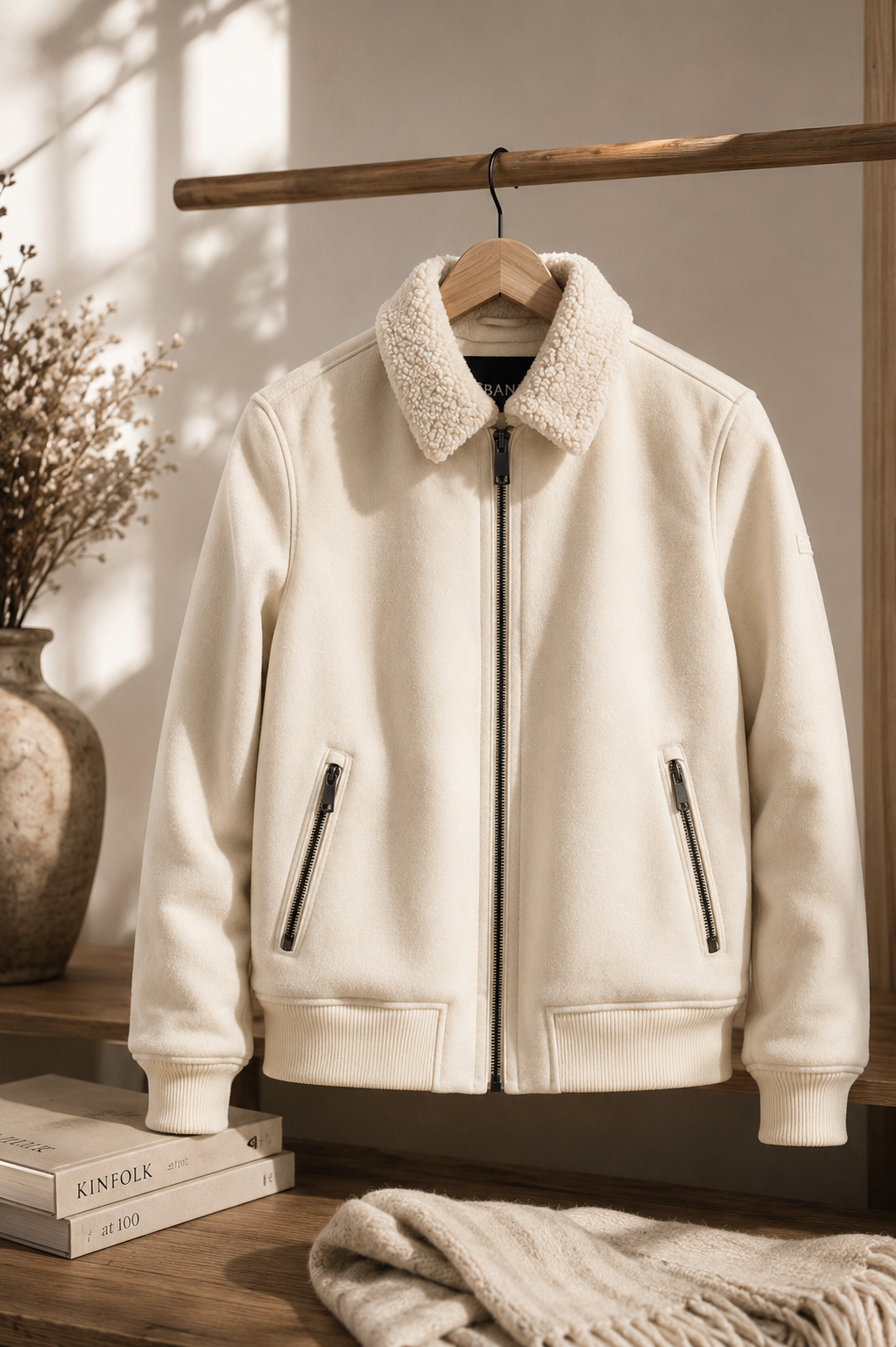 DKNY FAUX SHEARLING BOMBER JACKET WITH FAUX FUR