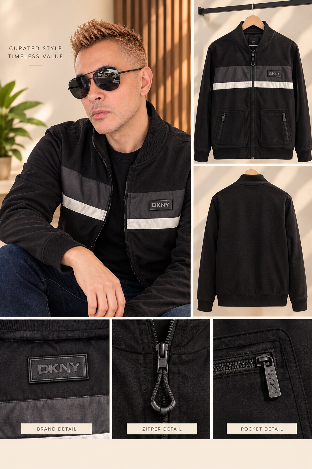 DKNY Color block Bomber Jacket Size L — White Elephant Closet