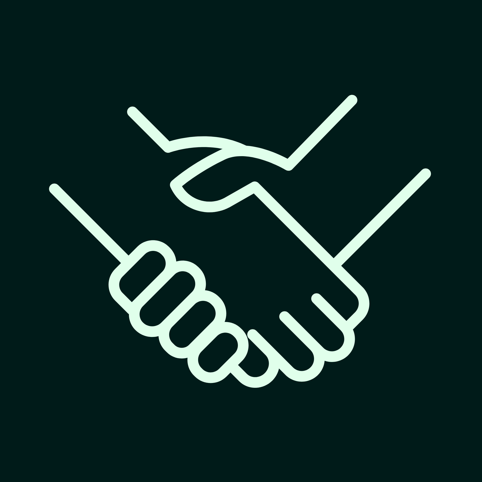 Illustration of two hands shaking, symbolizing agreement or partnership, against a dark background.