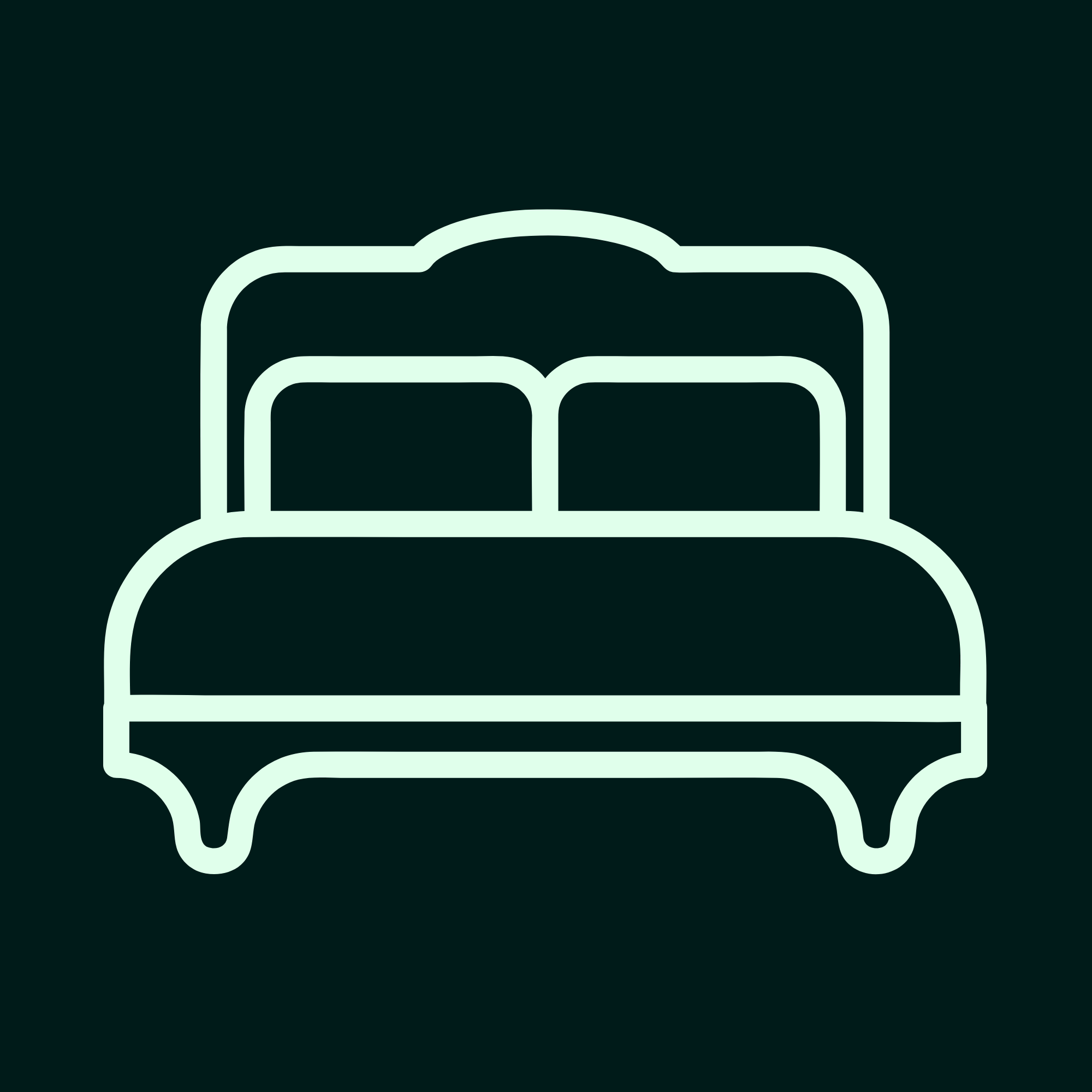 Outline drawing of a vintage camper trailer with arched windows and a door, simple minimalist style.